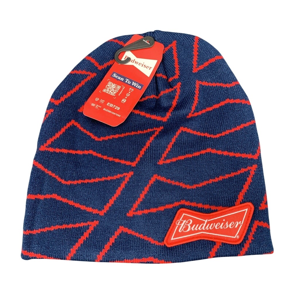 Men's Novelty Beanie Hat Budweiser Winter‎ Blue and Red New with Tags One Size